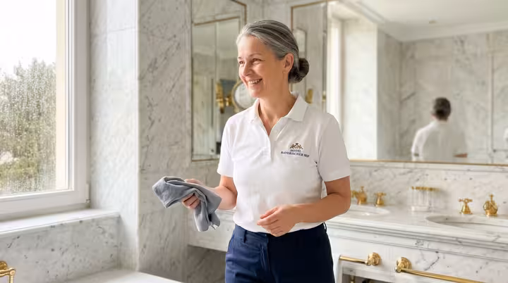 Marina, 52, Zimmerfrau im 5-Sterne-Hotel in München mit einem einzigen Mikrofasertuch